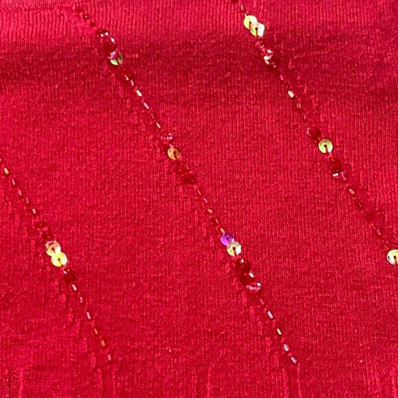 BIZARRE | Red Sequin 3/4 Sleeve Women’s Christmas Holiday Pullover Sweater - Picture 6 of 14